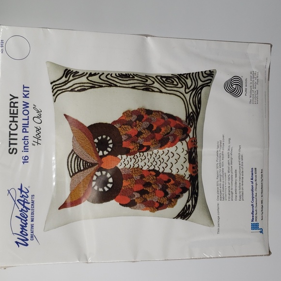 Vintage Wonder Art Creative Needcrafts Stitcher Hoot Owl 16" Pillow Kit - Picture 3 of 10